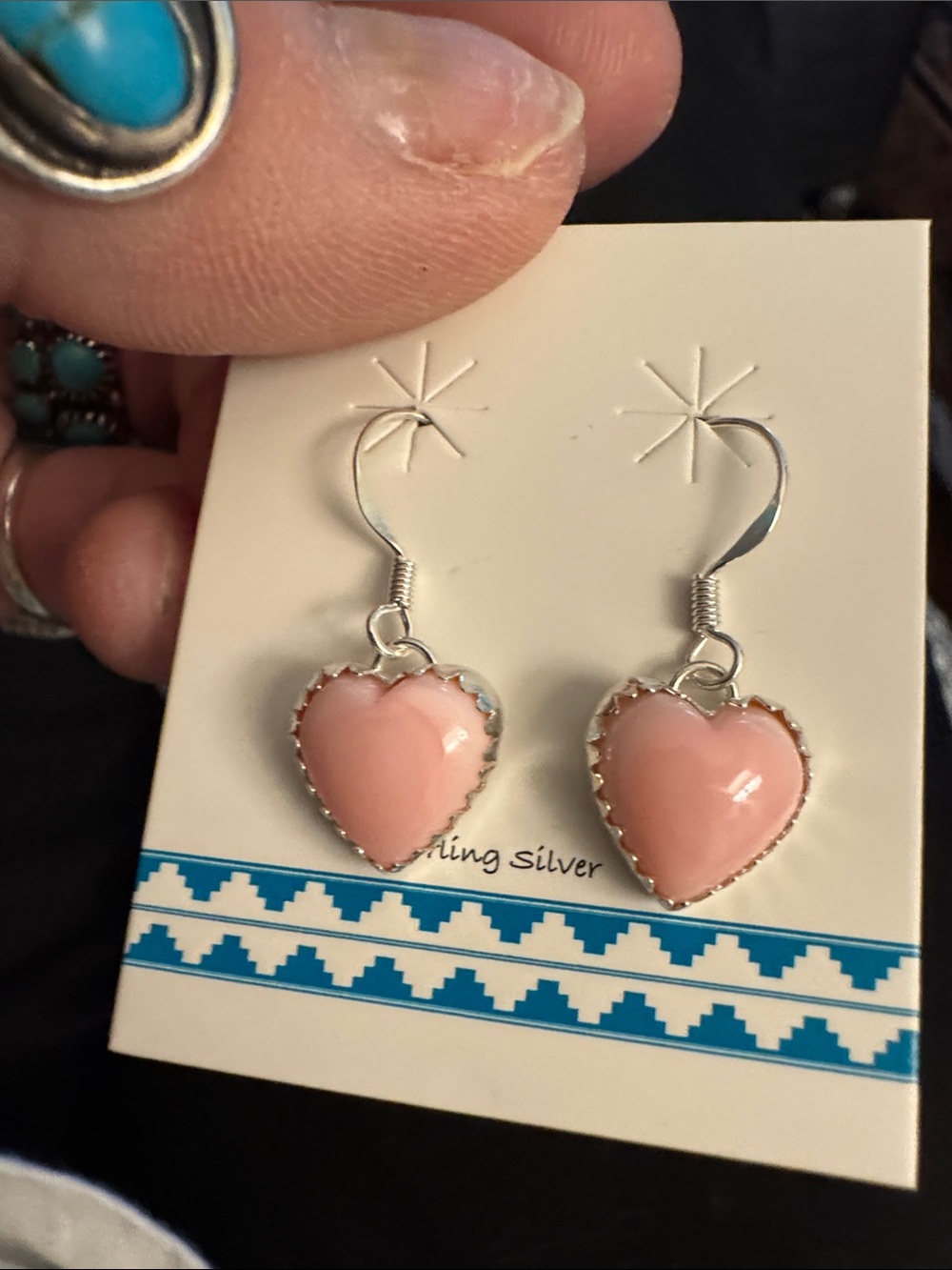 Heart Shaped Pink conch Drop Earrings in Sterling Silver
